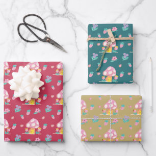 Feierliche Festliche Mushroom rot-grün goldbraun W Geschenkpapier Set