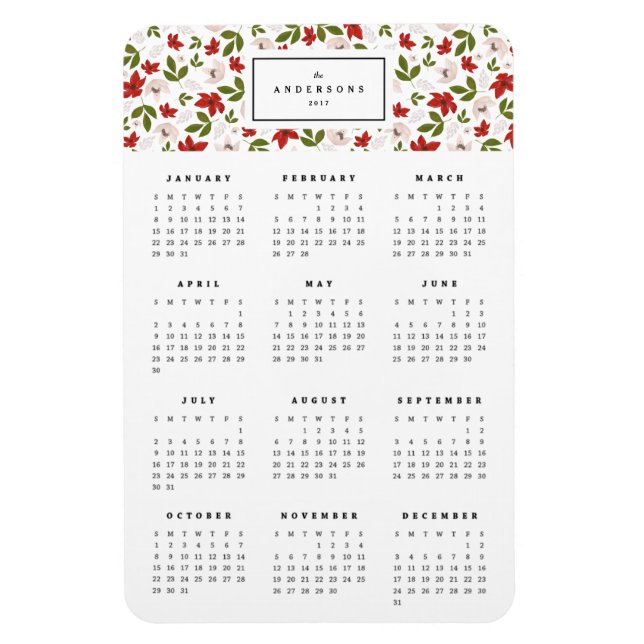 Feierliche Florals 4x6 Jährlicher Kalender Magnet (Vertikal)