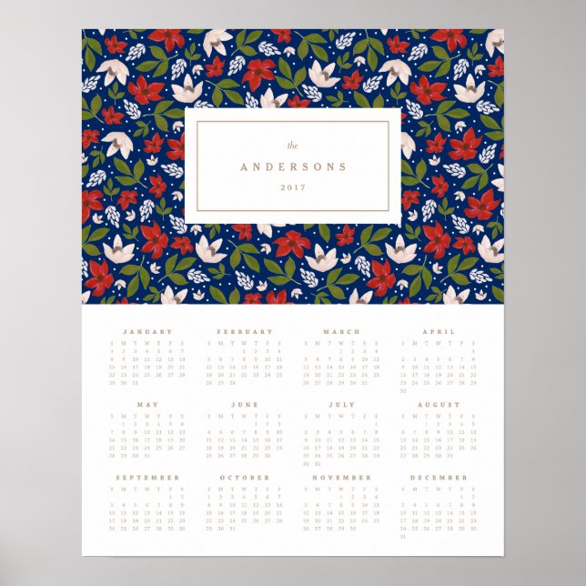 Feierliche Florals in der Marine 16x20 2017 Jährli Poster (Vorne)