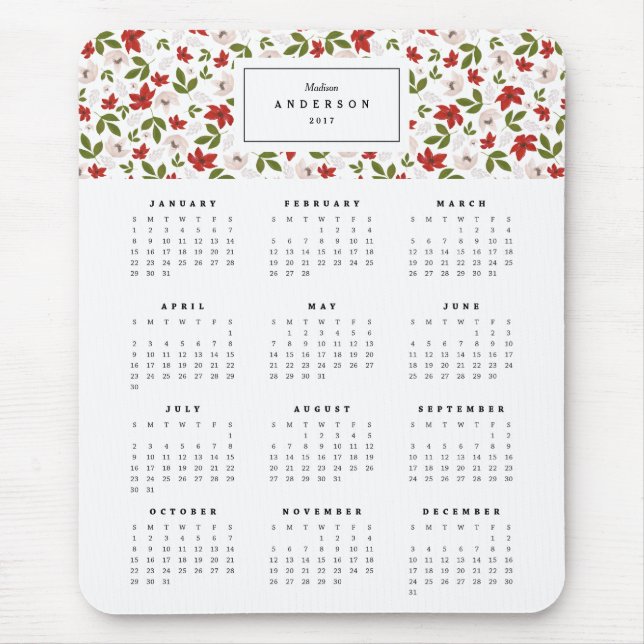 Feierliche Florals Jahr Kalender Mousepad (Vorne)