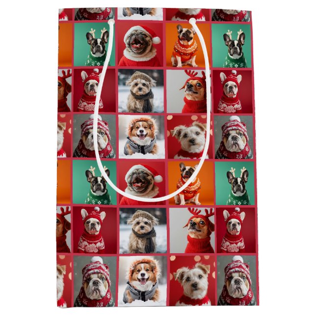 Feierliche Frenchie und Freunde Mittlere Geschenkt Geschenktüte (Vorderseite)