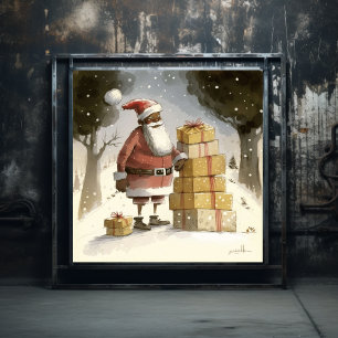 Feierliche Freude: Der glückliche schwarze Santa Poster