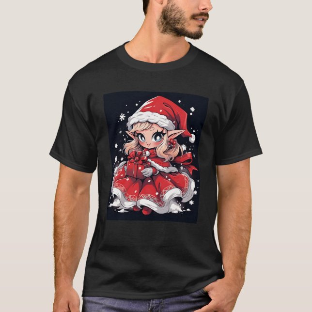 Feierliche Freude Weihnachten Elf Candy Cane Graph T-Shirt (Vorderseite)
