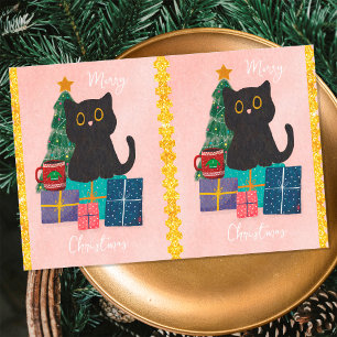 Feierliche Frohe Weihnachten Niedlich Black Cat Ka Seidenpapier