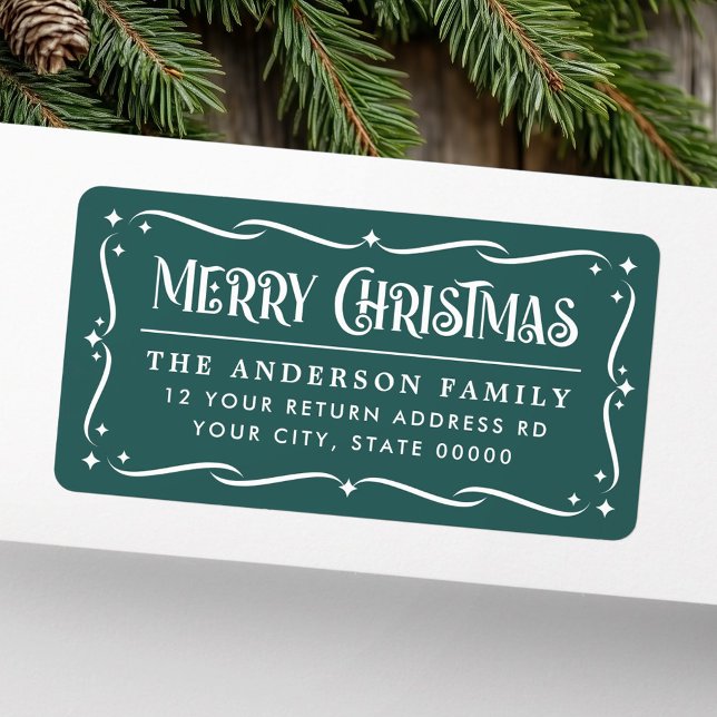 Feierliche Frohe Weihnachtskiefer grüne Rücksendea Adressaufkleber (Festive Merry Christmas pine green return address Label)