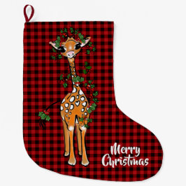 Feierliche Giraffe, Garland, Büffel kariert Großer Weihnachtsstrumpf