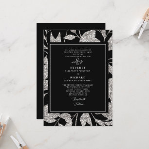 Feierliche glamouröse Schwarz-Silber-Hochzeit Einladung