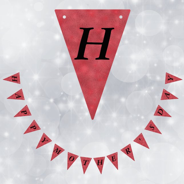 Feierliche glückliche Mütter Tag Roter Star Bursts Wimpelkette (Red star burst pattern on Happy Mother's Day bunting flag banner.)