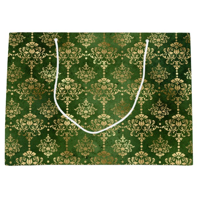 Feierliche Grün & Gold Fohlen Winterweihnachtsdämm Große Geschenktüte (Vorderseite)