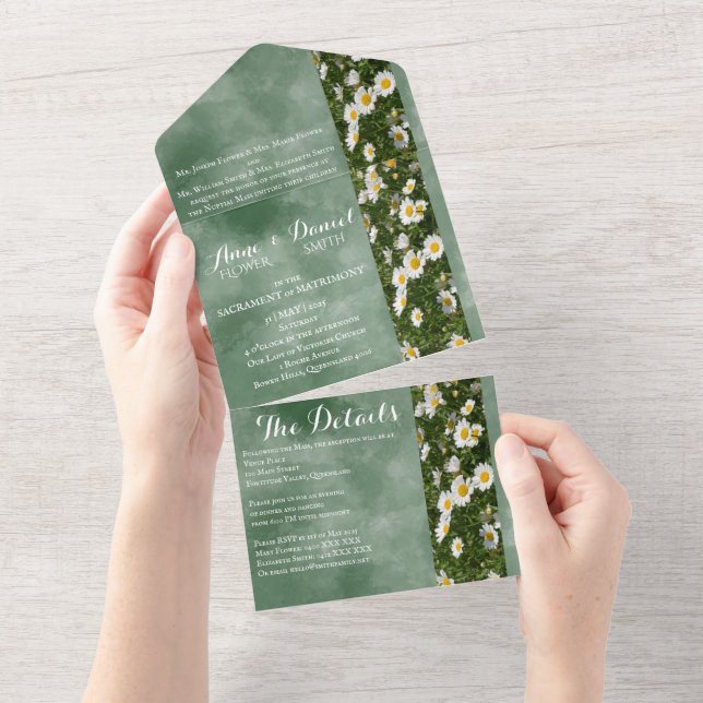 Feierliche Grüne Abendessen in einer Hochzeit All In One Einladung (Abreißtisch)
