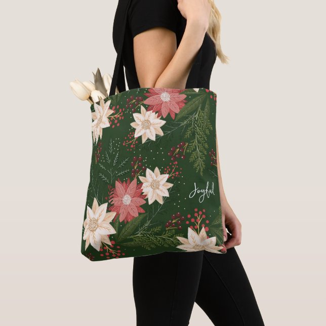 Feierliche Grüne Freude Poinsettia Weihnachtsfeier Tasche (Von Nahem)