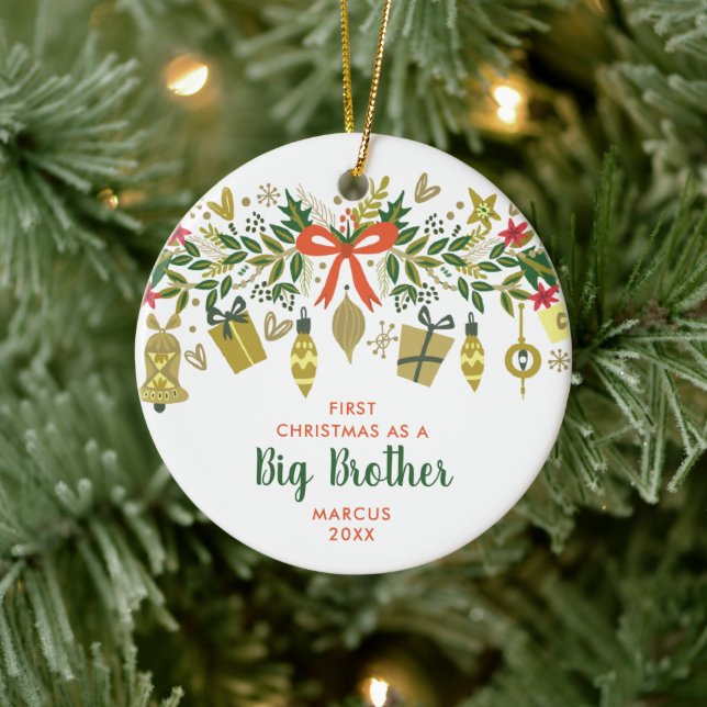 Feierliche Grüne Personalisiert 1. Weihnachten Gro Keramik Ornament (Baum)