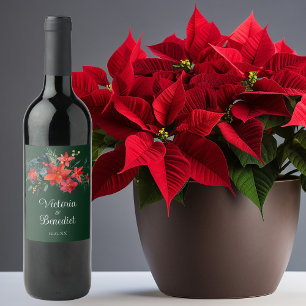 Feierliche Grüne Poinsettia Blumenfeier Hochzeit Weinetikett