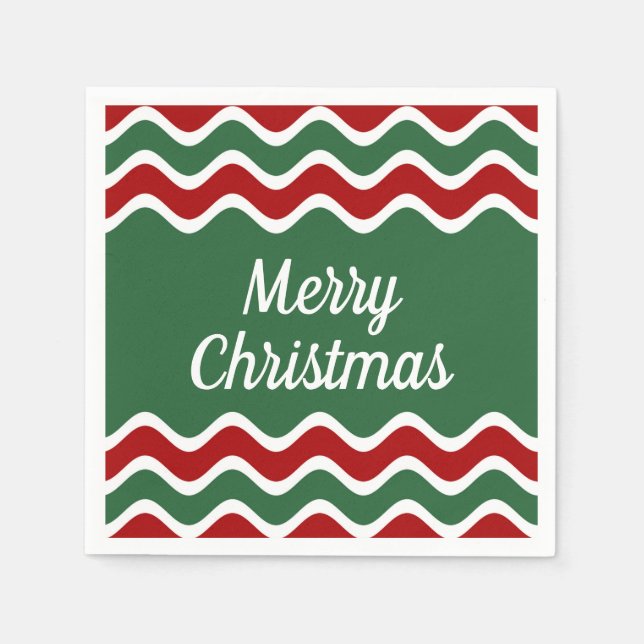 Feierliche grüne rote Streifen Frohe Weihnachten Serviette (Vorderseite)