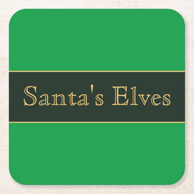 Feierliche grüne Streifen Retro "Santa Elves" Text Rechteckiger Pappuntersetzer (Vorderseite)