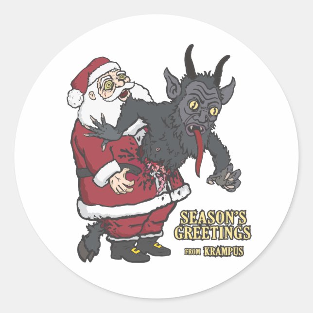 Feierliche Grüße von Krampus (und Santa) Runder Aufkleber (Vorderseite)