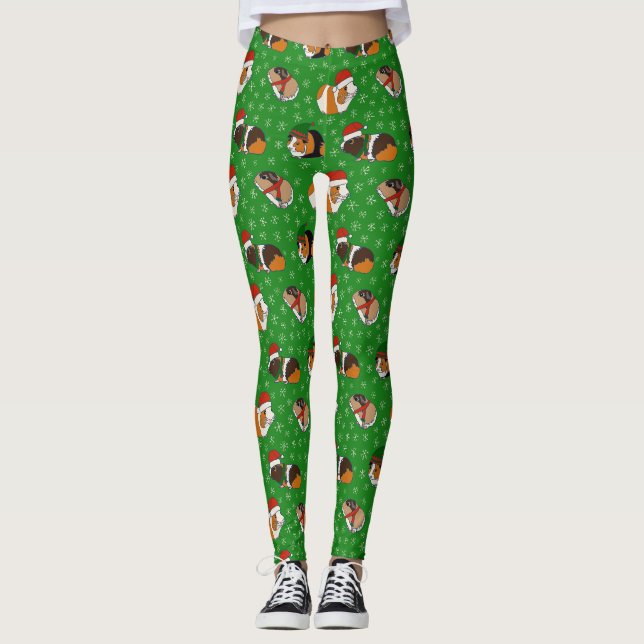 Feierliche Guinea Schweine Weihnachten Gemustert Leggings (Vorderseite)
