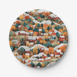 Feierliche Herbstzeitung Collage Village Pappteller