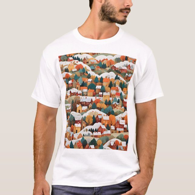 Feierliche Herbstzeitung Collage Village T-Shirt (Vorderseite)