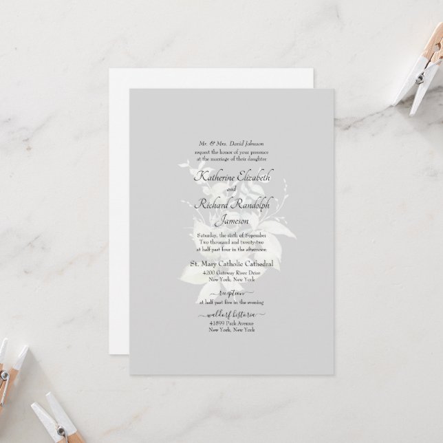 Feierliche Hochzeit Elegante Einladung der Weißen  (Vorderseite/Rückseite Beispiel)
