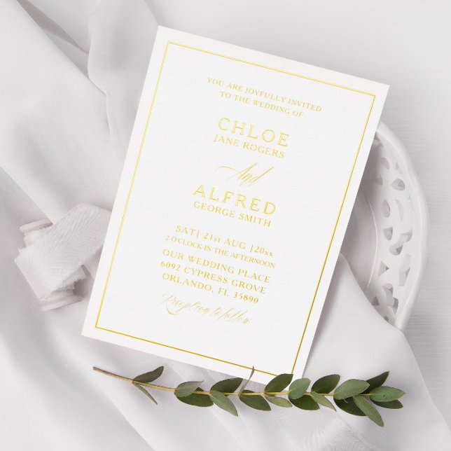 Feierliche Hochzeit von Real Gold und White Callig Folieneinladung (Von Creator hochgeladen)
