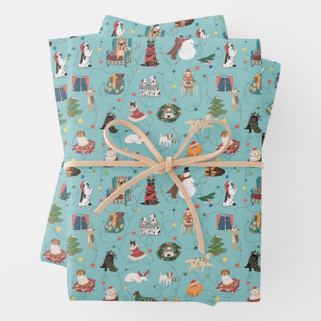 Feierliche Hunde in Weihnachten Sweaters Pattern Geschenkpapier Set (Beispiel)