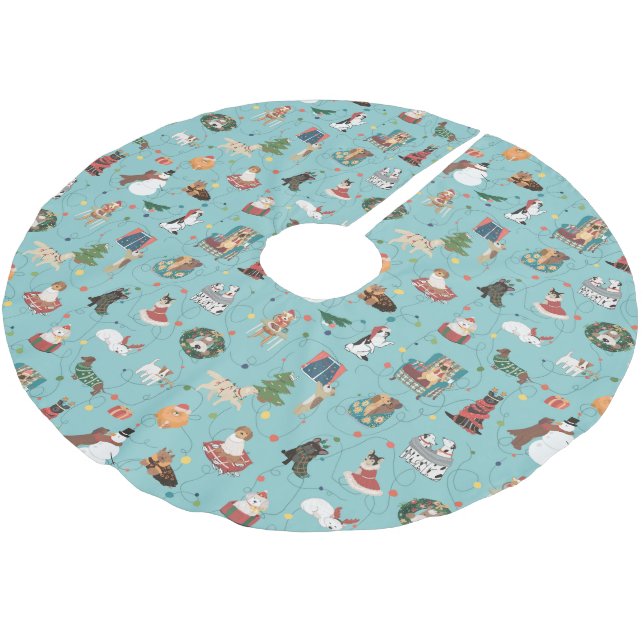 Feierliche Hunde in Weihnachten Sweaters Pattern Polyester Weihnachtsbaumdecke (Schrägansicht)