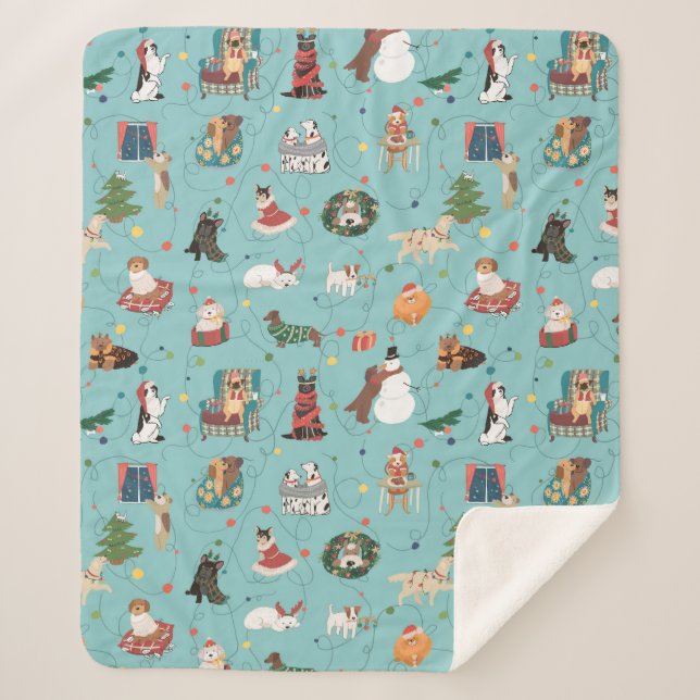Feierliche Hunde in Weihnachten Sweaters Pattern Sherpadecke (Vorderseite)
