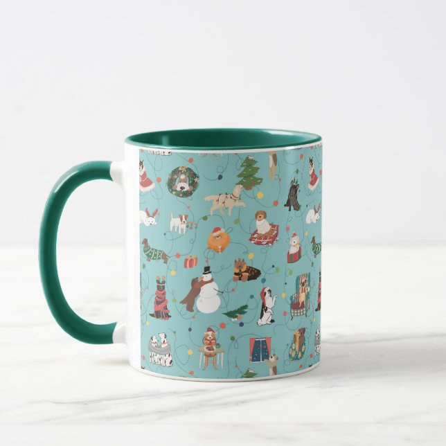Feierliche Hunde in Weihnachten Sweaters Pattern Tasse (Links)
