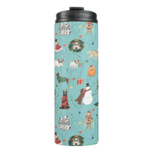 Feierliche Hunde in Weihnachten Sweaters Pattern Thermosbecher