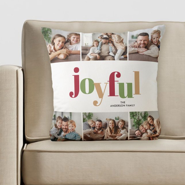 Feierliche Joyful Typografie Multi Foto Weihnachte Kissen (Von Creator hochgeladen)