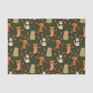 Feierliche Katze Hund Weihnachtsbeleuchtung Grün Seidenpapier