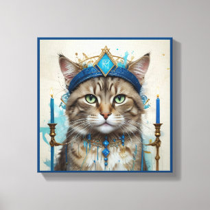 Feierliche Katze in spielerischer hanukkah-Verklei Leinwanddruck