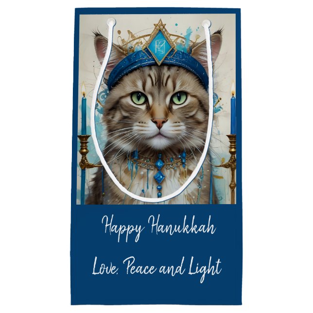 Feierliche Katze in verschleierter Playful Hanukka Kleine Geschenktüte (Vorderseite)