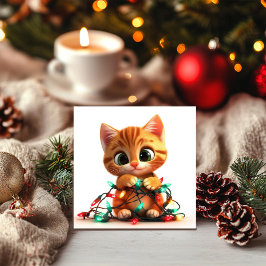 Feierliche Katze mit bunten Lichtern Feiertagskarte