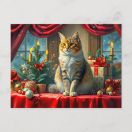 Feierliche Katze mit Weihnachtsdekorationen Postkarte