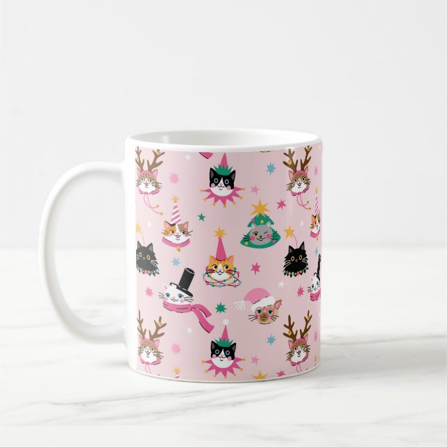 Feierliche Katzen Faces in Holiday Hats Muster Kaffeetasse (Links)