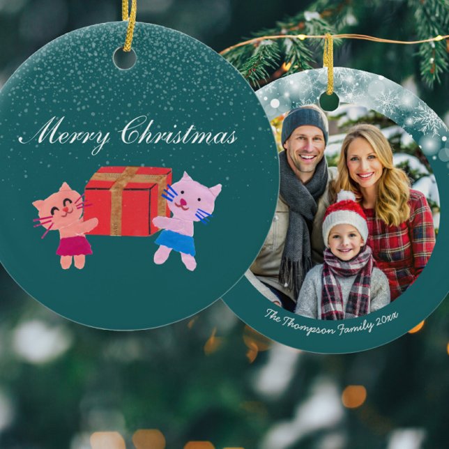 Feierliche Katzen mit Geschenkboxen dunkelgrün Wei Keramik Ornament (Von Creator hochgeladen)