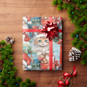 Feierliche Katzen mit hellen Weihnachtsgeschenken Geschenkpapier