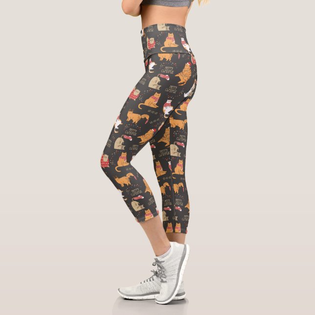 Feierliche Katzen mit Lichterweihnachtsmuster Capri Leggings (Links)