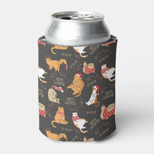 Feierliche Katzen mit Lichterweihnachtsmuster Dosenkühler (Kanne Vorderseite)