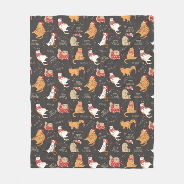 Feierliche Katzen mit Lichterweihnachtsmuster Fleecedecke (Vorderseite)