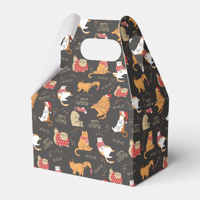 Feierliche Katzen mit Lichterweihnachtsmuster Geschenkschachtel (Vorderseite)