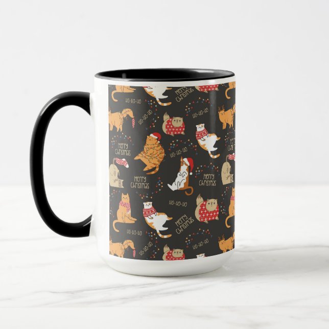 Feierliche Katzen mit Lichterweihnachtsmuster Tasse (Links)