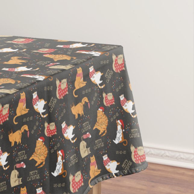 Feierliche Katzen mit Lichterweihnachtsmuster Tischdecke (Beispiel)