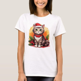 Feierliche Kitty in Red Hat und Collar T-Shirt