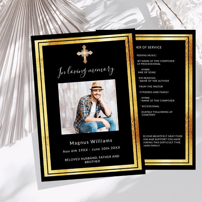 Feierliche Lebensbeerdigung Schwarzes Foto Program Einladung (Von Creator hochgeladen)