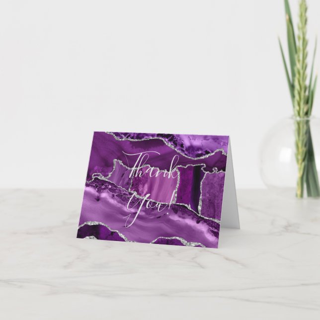 Feierliche Lila Agate Silver Glitzer Hochzeit Dankeskarte (Vorderseite)