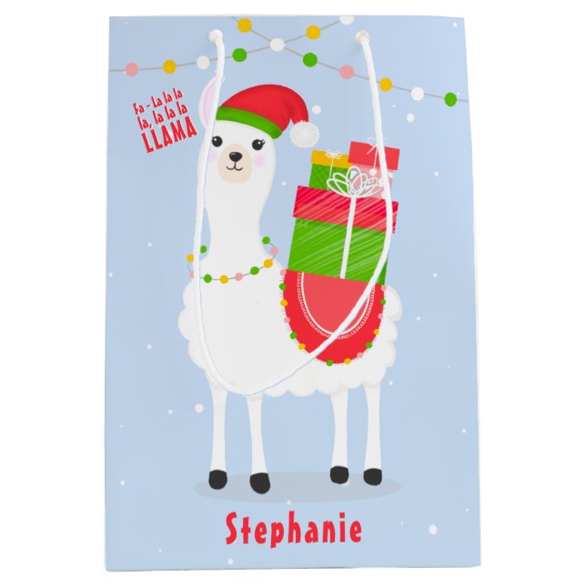 Feierliche Llama Weihnachten Mittlere Geschenktüte (Vorderseite)
