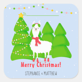 Feierliche Llama Weihnachten Quadratischer Aufkleber